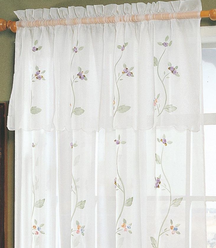 Spring Ribbon Roses 3D Floral Window Curtain Panel 2PCS  