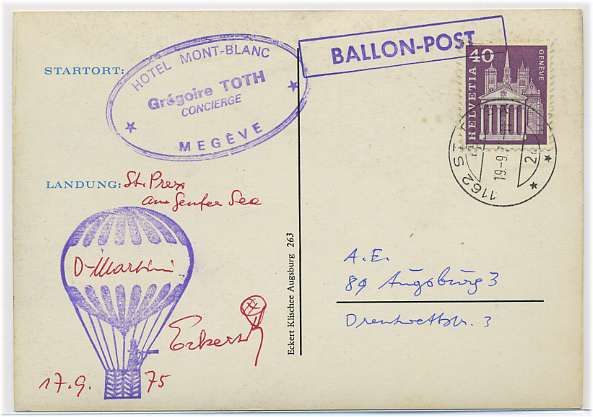 BALLONPOST Karte Schweiz 1975 ANSEHEN(31431)  