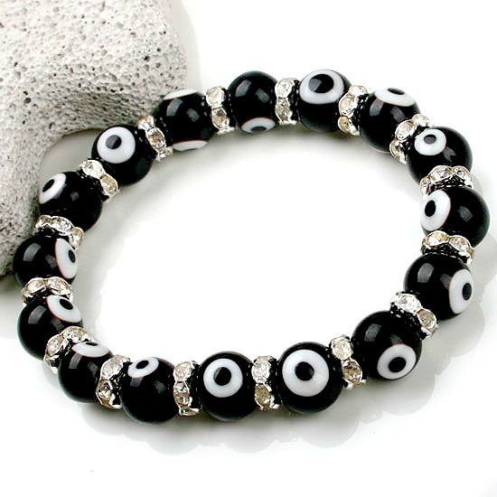 PCS BLACK LAMPWORK GLASS GEM BEADS BRACELET 7 inch  