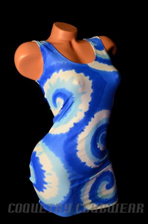 UV GLOW Blue Tie Dye Tank Bodycon Sexy Clubwear Lycra Spandex Mini 