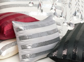 IVORY ZOE Satin Sequins Striped Filled Brunch Cushion  