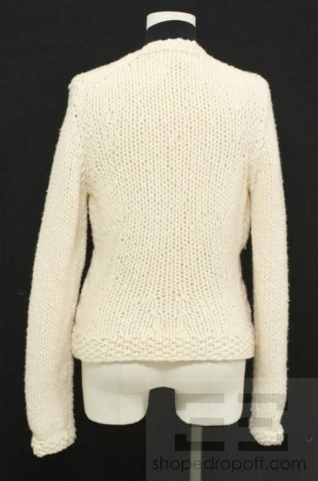   Cream Wool & Black Ruffle Trim Open Front Sweater 03A, Size 40  