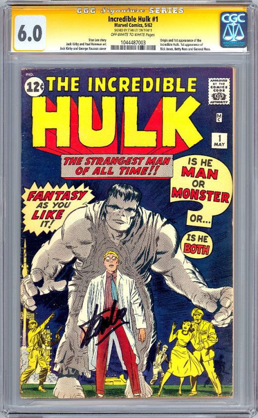 INCREDIBLE HULK #1 CGC SS 6.0 SIGNED BY STAN LEE VERY 1ST HULK 