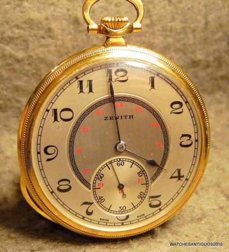 VINTAGE ZENITH POCKET WATCH ART DECO 18K SOLID GOLD ENAMEL CASE 