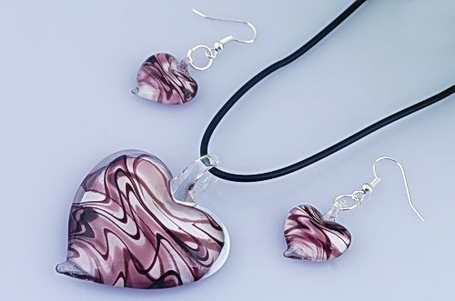 6sets Heart Murano Glass Pendant Necklace Earring 14376  