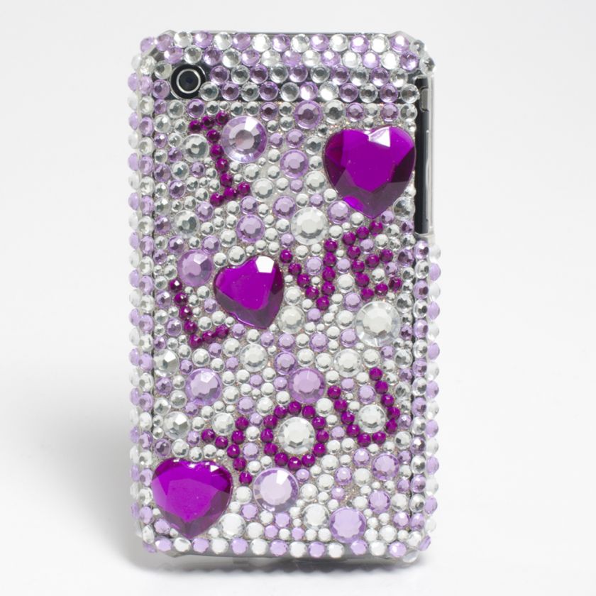 PURPLE DIAMOND I LOVE YOU BLING CASE FOR IPHONE 3G 3GS  