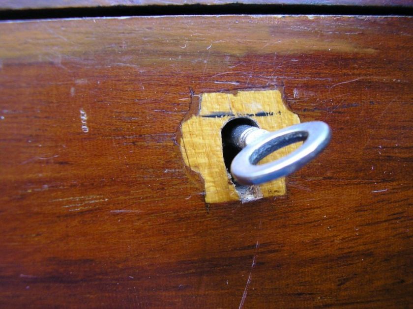 SOLID WOOD BOX OLD FRENCH BRASS INLAY ESCUTCHEON ON LID  