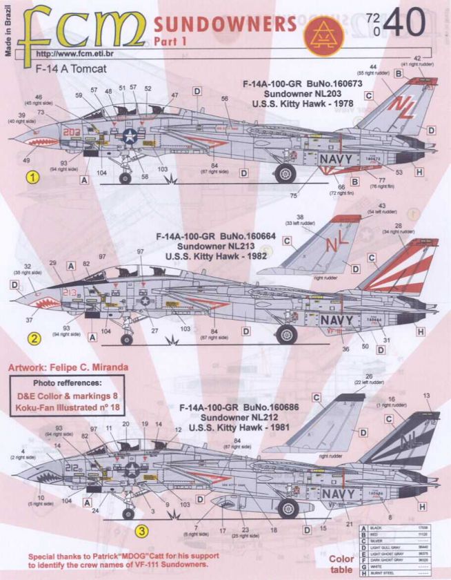 FCM Decals 1/72 F 14 TOMCAT SUNDOWNERS VF 111 #1  