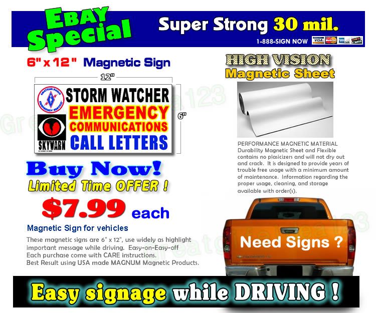 6x12 SKYWARN ARES Storm Watcher Magnetic Signs  