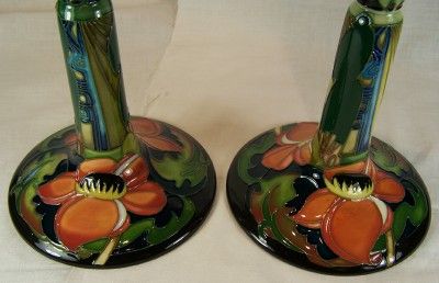 Moorcroft pair candlesticks Ryden Fields 850/7 Mint 19cm / 7.5 high 