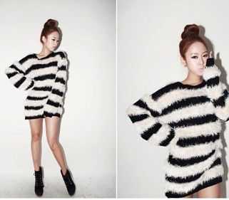 CHIC STRIPED PULLOVER JUMPER SWEATER BLACK S 1375  