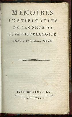 The Diamond Necklace / Marie Antoinette  1789 memoir  