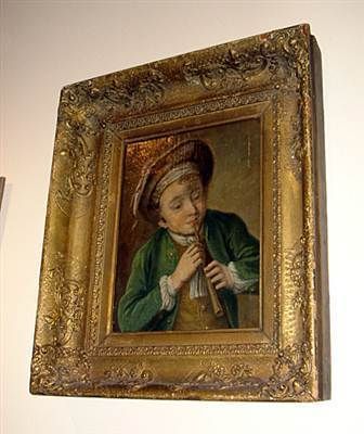 Superb Chardin School Oil Board Flute Player ca1790  