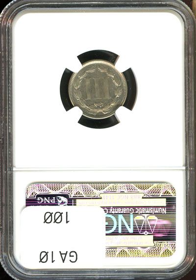 1865 NGC AU DETAILS IMPROPERLY CLEANED NICKEL THREE CENT PIECE 3CN 