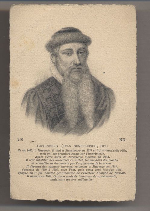 Johannes Gensfleisch GUTENBERG Book Printing Antique PC  