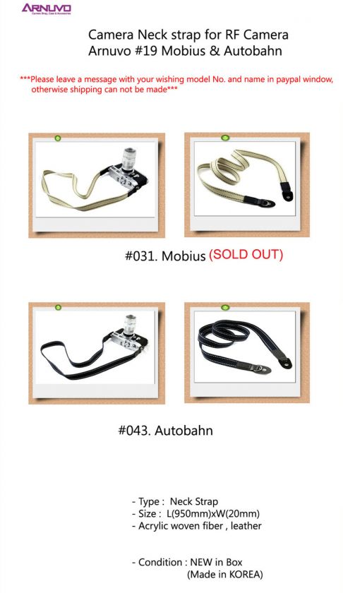 ARNUVO Camera Neck Strap #19 Mobius & Autobhan NEW  