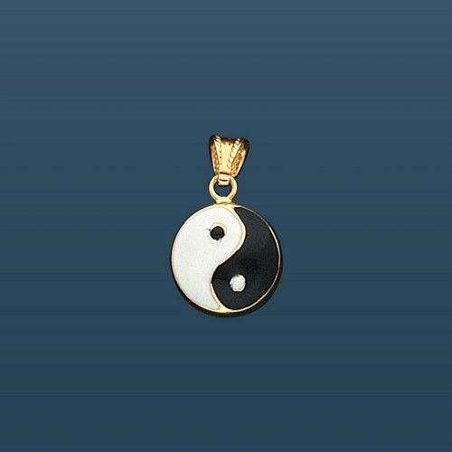 14K Yellow Gold Enamel Ying Yang Symbol Charm Pendant  