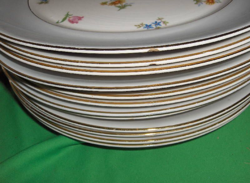 Vntg 86 Pc Pope Gosser China Floral Blue Rim 1216  