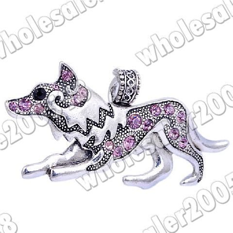 6PCS Demi wolf 37*82MM Rhinestone Silver Plated Pendants NO. TY0574