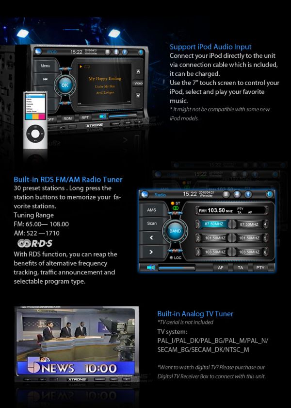 TouchScreen BlueTooth IPod Car DVD Player 2011 TD713  