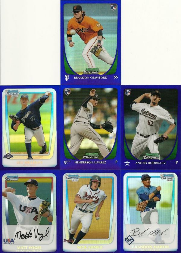 2011 BOWMAN CHROME DRAFT RC PURPLE REFRACTOR 7 LOT BRADLEY VOGEL 