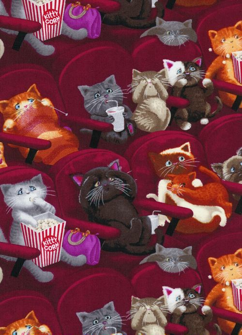 Scaredy Cats ~ Cute Novelty Quilt Fabric on WINE  