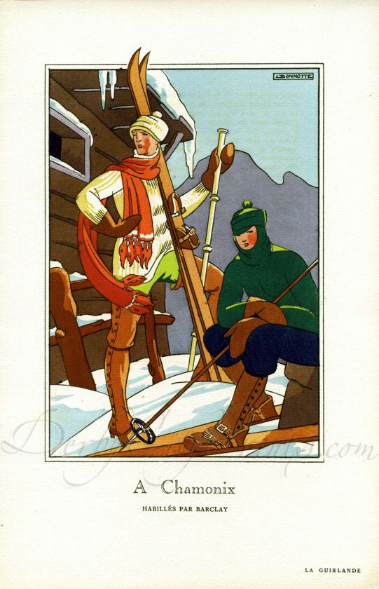   CHAMONIX 1920 ORIGINAL French Hand colored Pochoir Fashion Print