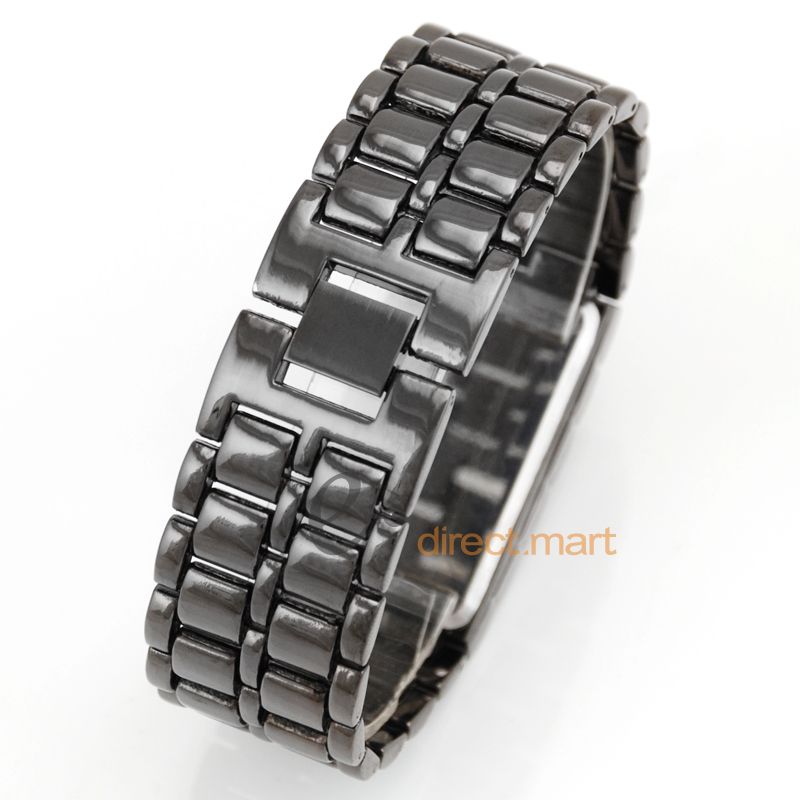 LED Volcanic Lava Faceless Titanium Black Steel Watch  