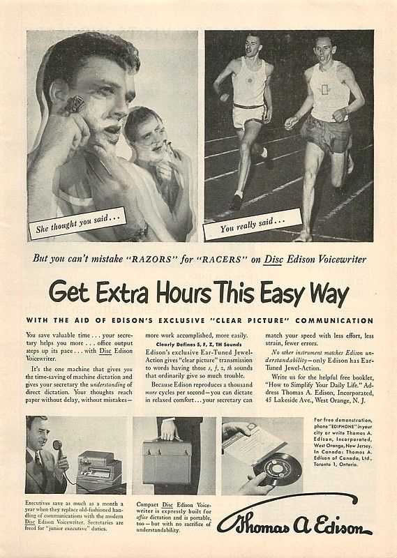 1950 Thomas A Edison   Voicewriter, Ediphone   Ad  