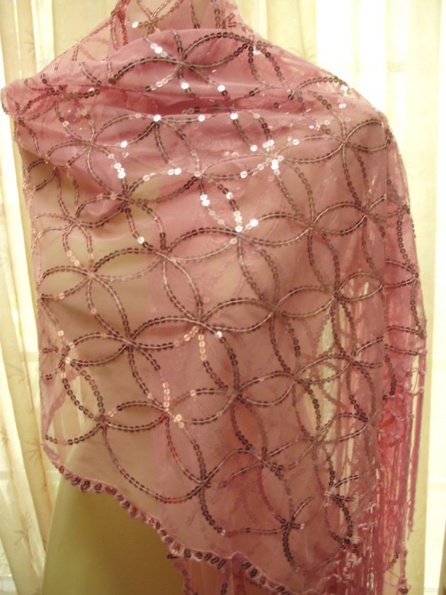 DUSTY PINK SEQUINED LARGE Shawl Wrap Stole Tea Shawls  