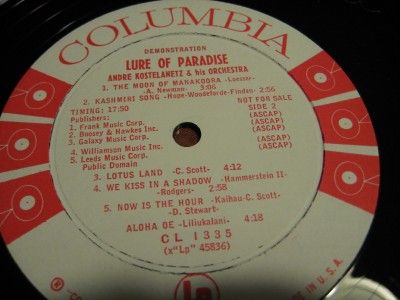 Rare Promo KOSTELANETZ Lure of Paradise Great 6 Eye HAWAIIAN LP 