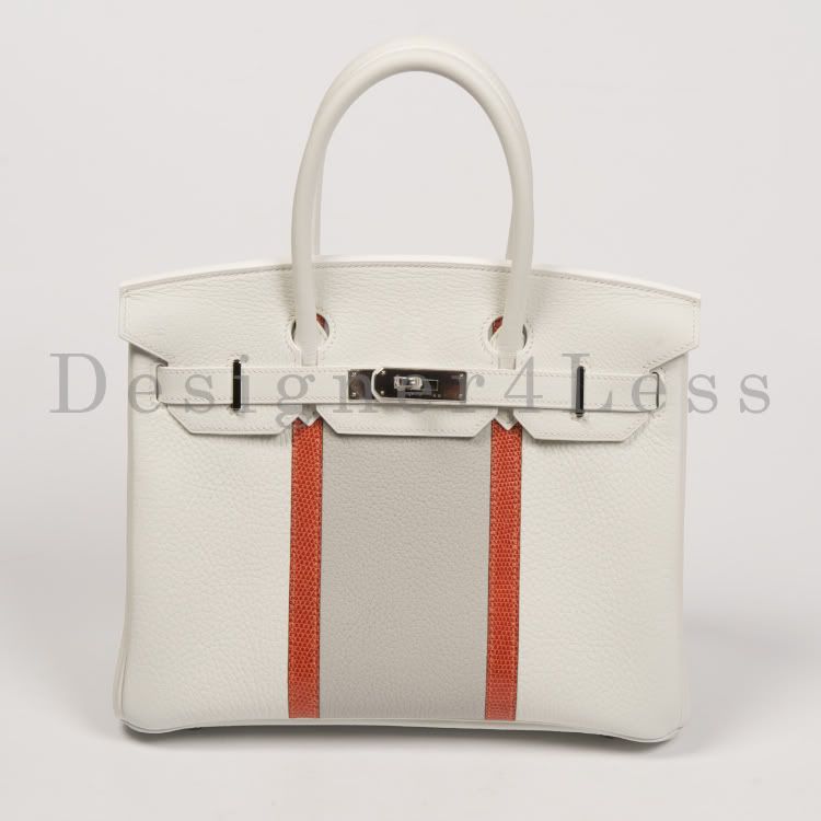 Hermes Birkin 30cm Club White Gris Pearl & Sanguine Palladium O stamp 