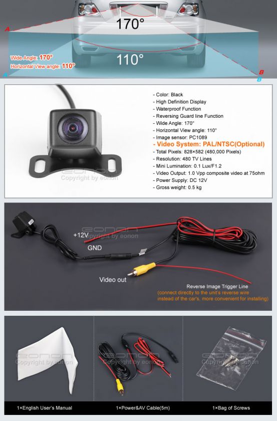 EONON A0110 HIGH DEFINITION WIDE ANGLE WATERPROOF CAM  
