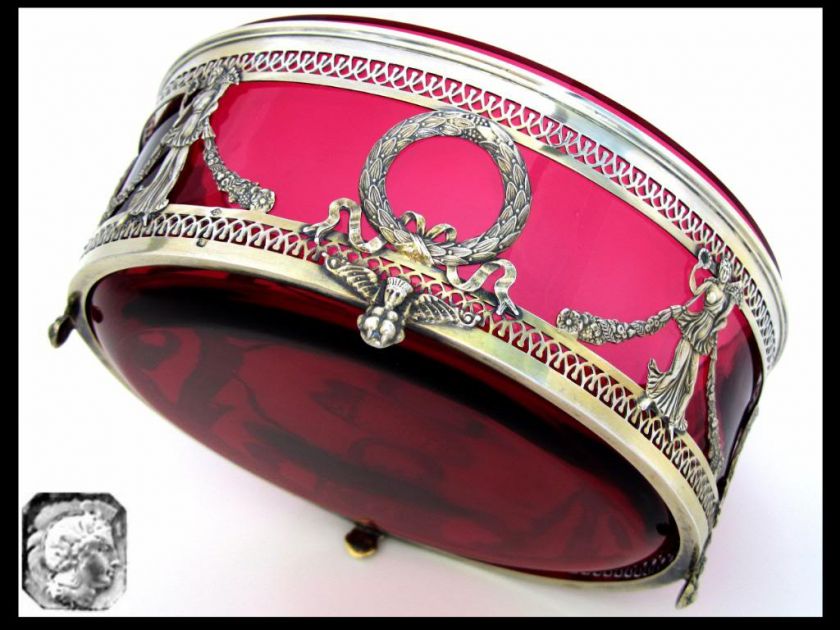 LAPAR French Sterling Silver & Ruby Glass Centerpiece  