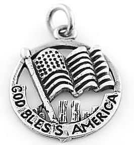 STERLING SILVER GOD BLESS AMERICA CHARM/PENDANT  