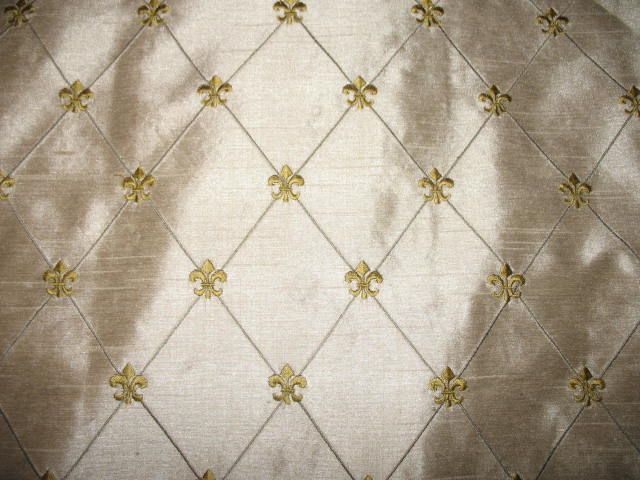 Embrd Faux Silk Dupioni   Petit Fleur de Lis   Ecru  