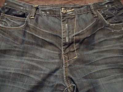 MONARCHY Jeans ~ 38x33 ~ Antiqued Dark Blue Wash ~ Factory Discressed 