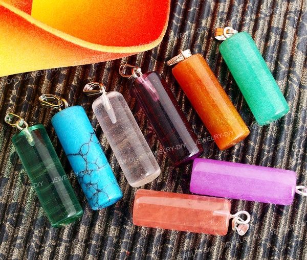 6X Column Assorted Gemstone Multicolor Pendants 23x8mm FASHION  