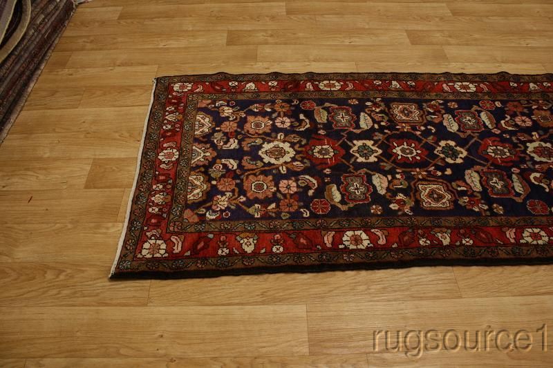 OVERSIZED NAVY BLUE RUNNER 4X13 HAMEDAN PERSIAN ORIENTAL AREA RUG WOOL 