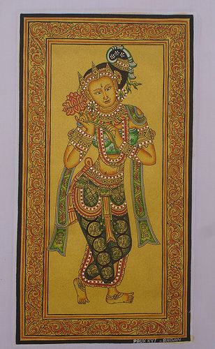 Bagan Gold Sand Painting of Lady Holding Lotus 11x21  