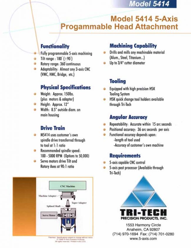 TRI TECH /FADAL MF 5410 5 AXIS HEAD  