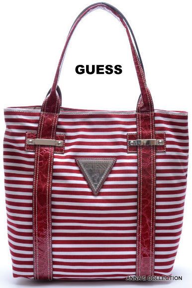 NWT  GUESS AMERICAN CANDY RED/WHITE STRIPE TOTE  