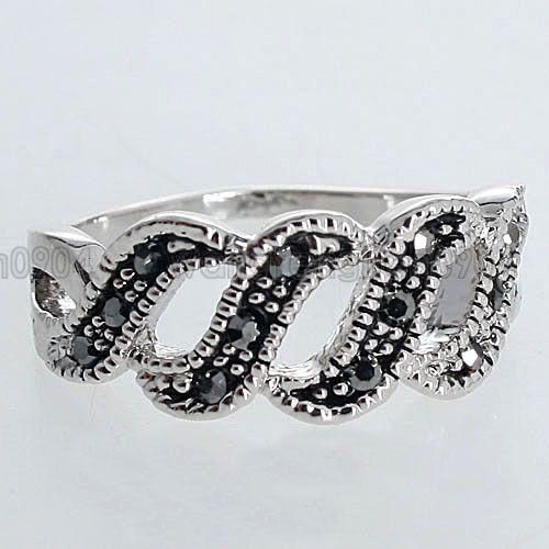 18k White GP Black Crystal  Ring 95310  