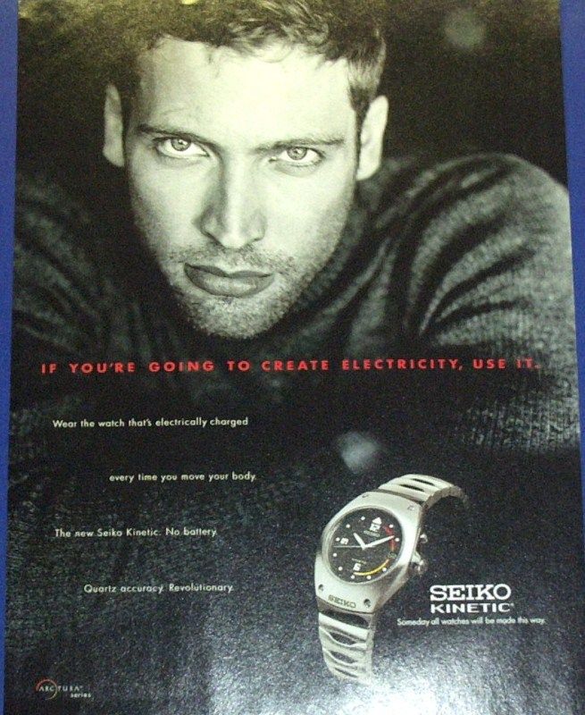 1997 NEW SEIKO KINETIC WATCHNO BATTERY AD DECO ART  