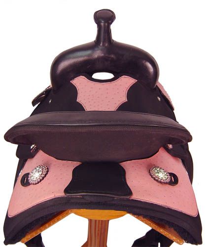   Lights Ostrich Print Synthetic Western Saddle 15 or 16 Black / Pink