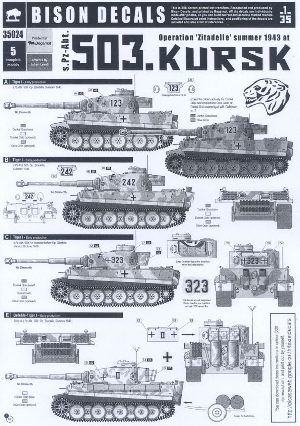 Bison Decals 1/35 Pz Abt 503 TIGER TANKS OPERATION ZITADELLE KURSK 