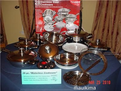 28pc Waterless Cookware Stainless Set with Thermo Control Knobs