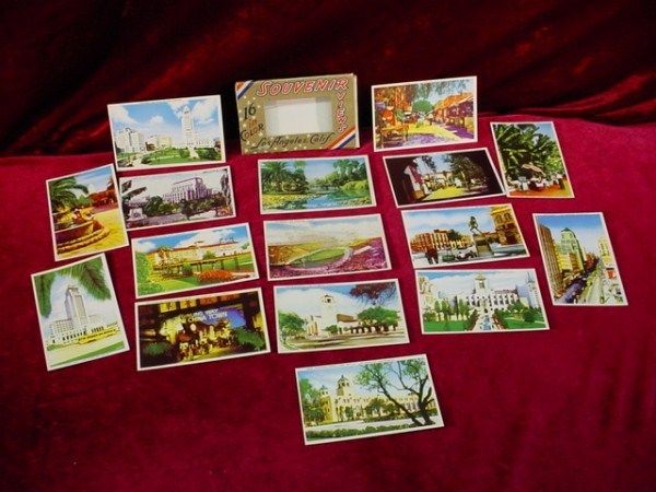 16 Lot ANTIQUE 1930s LOS ANGELES SOUVENIR COLOR VIEWS In Box 