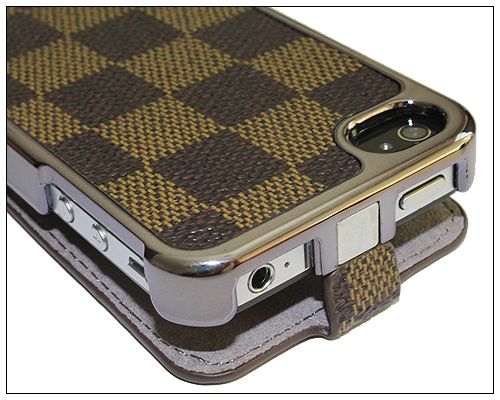 Dual use Flip Leather Chrome Hard Back Case Cover for iPhone 4 4S AT&T 