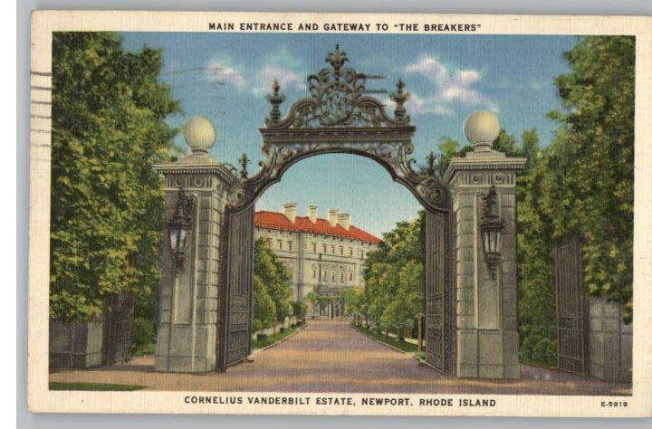 Linen PostcardEntranceCornelius Vanderbilts BreakersNewport 